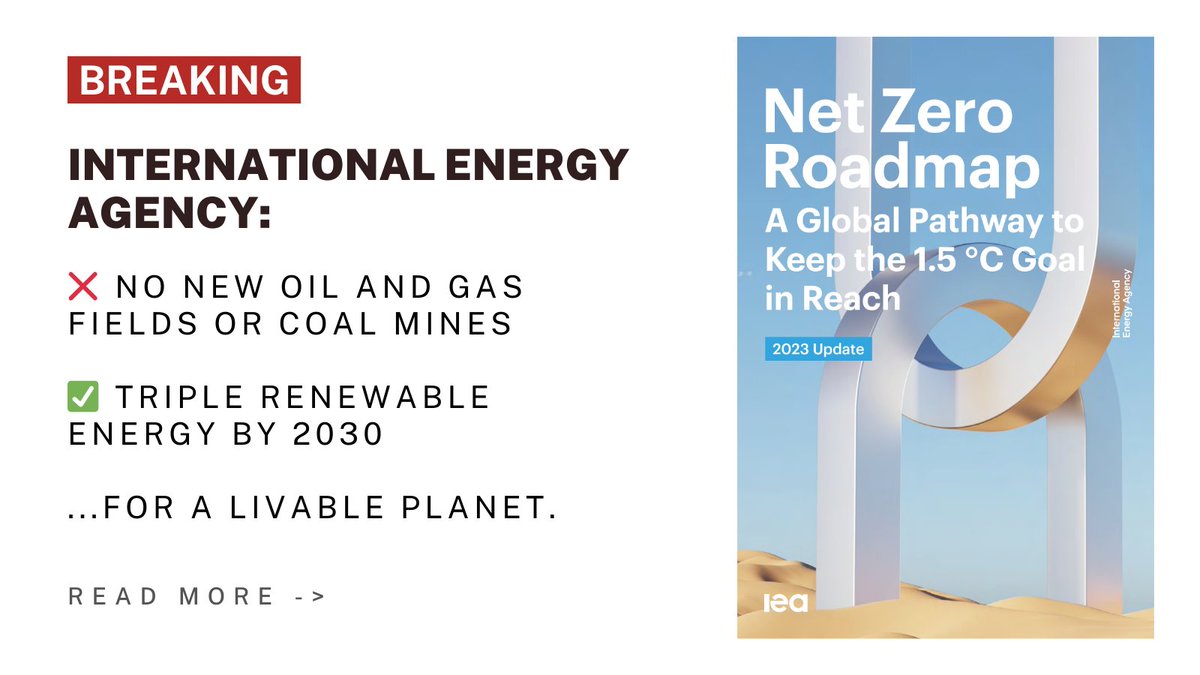 BREAKING: <a href="/IEA/">International Energy Agency</a>’s Net Zero Emissions scenario reaffirms that governments must stop approving new fossil fuels – and close some fields early – to protect a livable planet. 

iea.org/reports/net-ze…

#EndFossilFuels #KeepItInTheGround