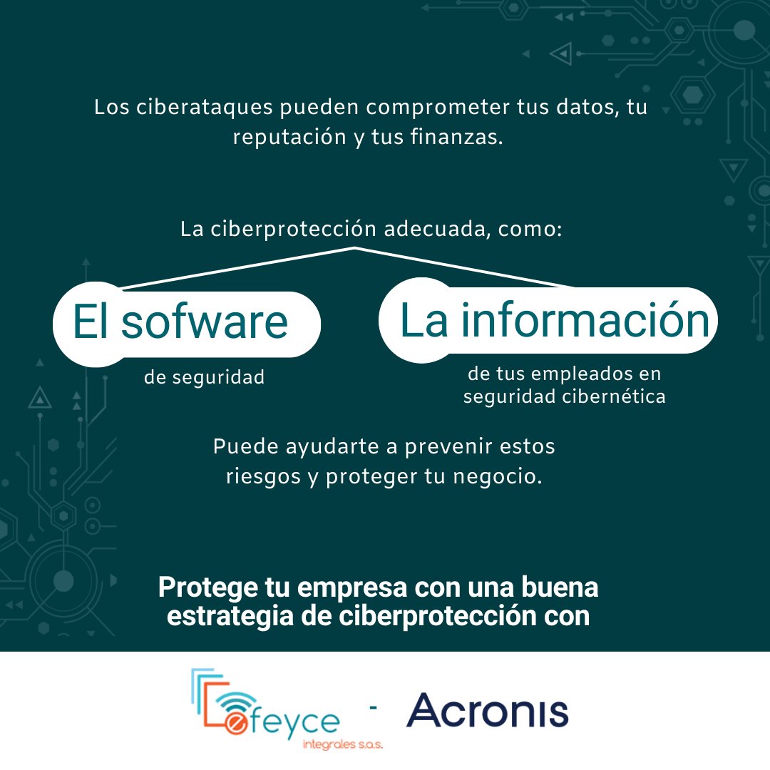 EfeyceCol's tweet photo. Los ciberdelincuentes evolucionan constantemente. 🤯 La ciberprotección actualizada te ayuda a mantener un paso adelante, detectando y defendiéndote contra las últimas amenazas digitales.🤩

#efeyce #acronis #ciberseguridad #protecciondatos #Sofware #prevencion #DatosSeguros https://t.co/0ApNBWa6HI