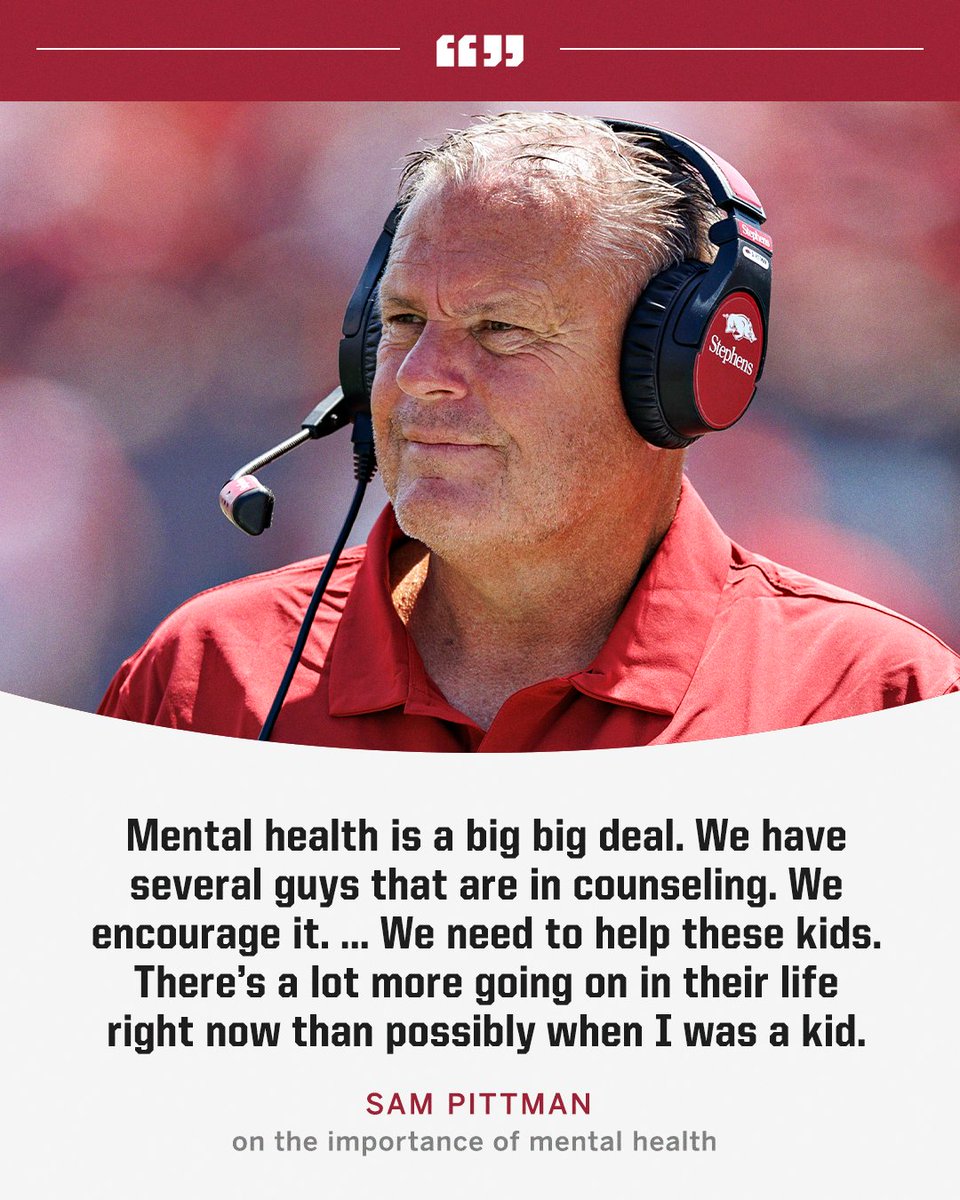 SECNetwork's tweet photo. Sam Pittman with an important message on mental health ❤️ @RazorbackFB https://t.co/iKCZonqZ6d