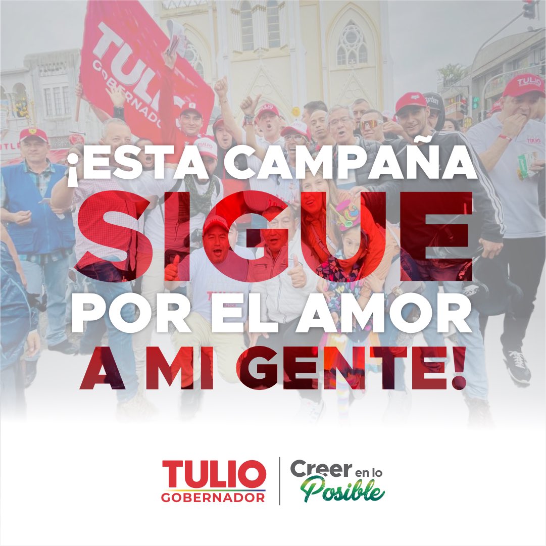 tulioagomez's tweet photo. ¡Esta campaña es de ustedes! De los que sueñan con un Valle del Cauca sin politiquería, sin corrupción, sin clientelismo. 

Esta campaña nació por el amor que le tengo a este departamento y seguirnos en la pelea hasta el minuto 90. 

¡Venceremos todos juntos! ❤️🇨🇴🙏🏻

#TulioGobernador #ValleDelCauca #CreerEnLoPosible