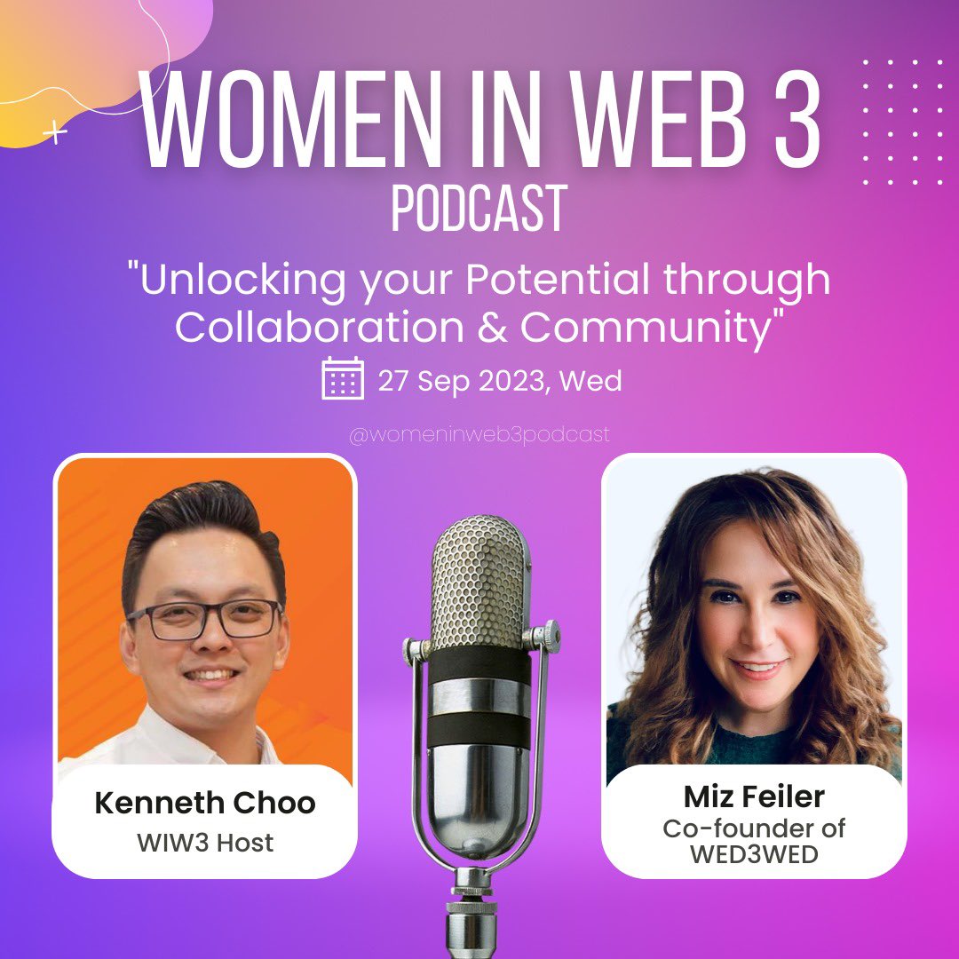Join me &amp; the host of Women In Web3 podcast, where we will having a conversation about my two favourite topics, #Collaboration &amp; #Community' - tomorrow 27 Sep 2023, Wednesday 10am Singapore/12pm

LinkedIn - bit.ly/WomenInWeb3Pod…