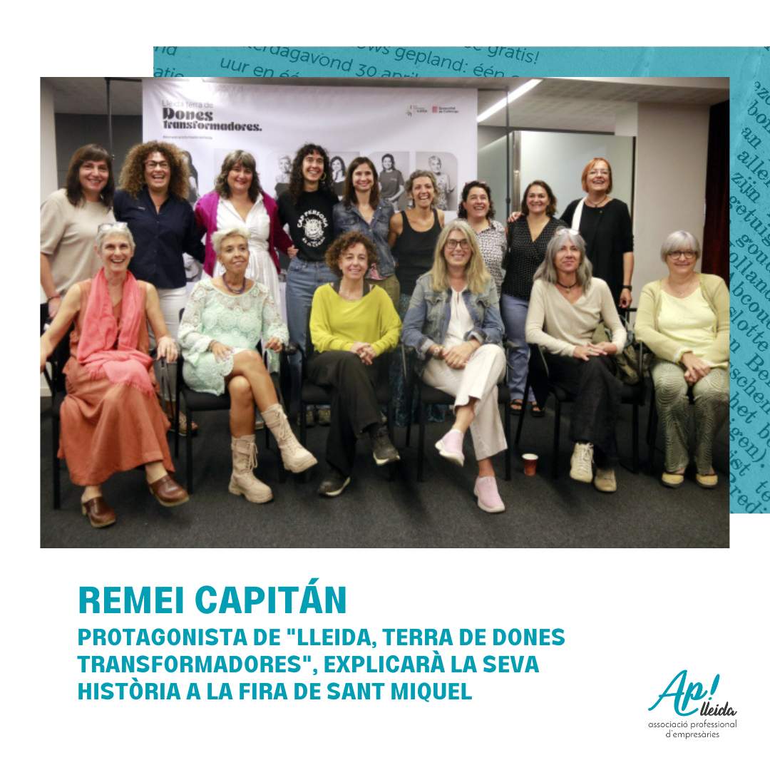 📣 La sòcia d'#Ap!Lleida, <a href="/RemeiCapitan/">Remei Capitan</a>, participarà en una xerrada a la Fira de Sant Miquel que donarà visibilitat al projecte 'Lleida, terra de dones transformadores'.

📆 01/10
⏰ 10.00 a 14.00 h
📍 Pavelló 3 Stand del Departament d'Acció Climàtica