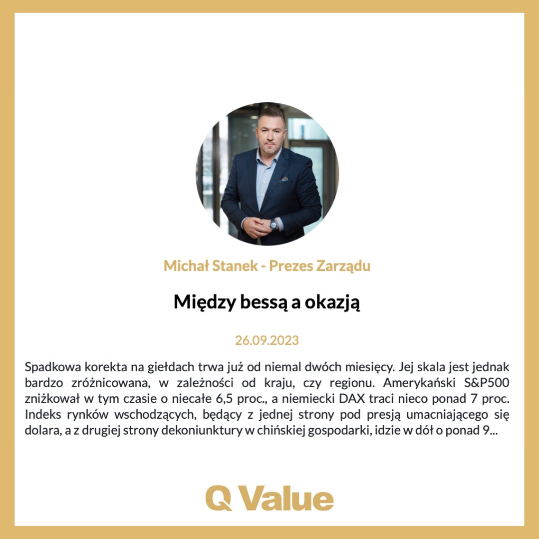QValueSA's tweet photo. Pozytywny poziom wycen na światowych parkietach. Zapraszamy do porannego komentarza @michalstanek, Prezesa Zarządu Q Value S.A.
https://t.co/JRrKTonmzy
#qvalue #komentarz #giełda https://t.co/PgMkmkRNT7