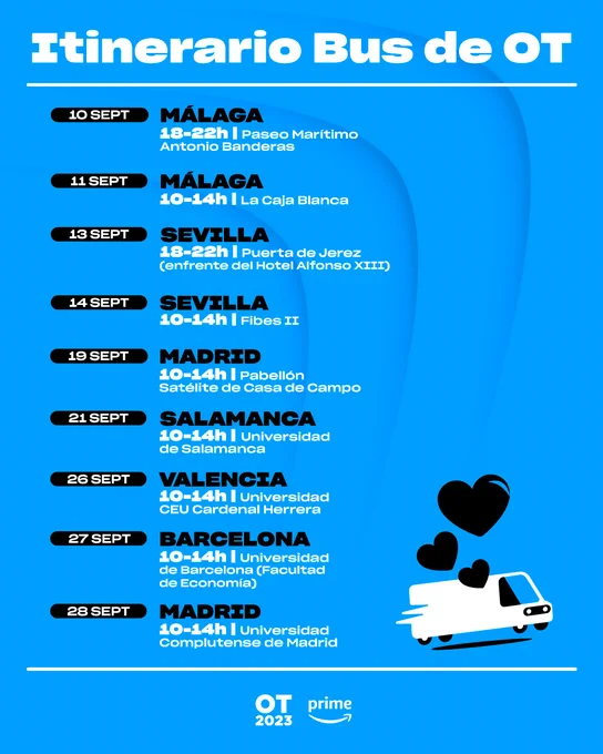 ot2018infor's tweet photo. 🚌✨ ¡Buenas noticias para fans de #OT2023! El bus de #OTCastingFinal2023 #PasePrime estará de gira 🌆🚌. Para quienes no entren en #OTCasting2023, tenéis la oportunidad de tomar clases en este curso online 👇🏼
https://t.co/j19hdEaXS1
¡La música no tiene fronteras! 🎶🌍 https://t.co/C5rDWi72ZH