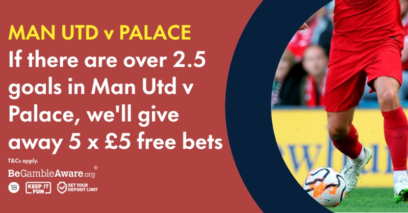 GrosvenorSport's tweet photo. If there are over 2.5 goals in the Man Utd v Palace (90 mins) match tonight, we'll give away 5 x £5 free bets.

Full T&amp;C's below.

#MUFC | #MNUCRY | #CPFC