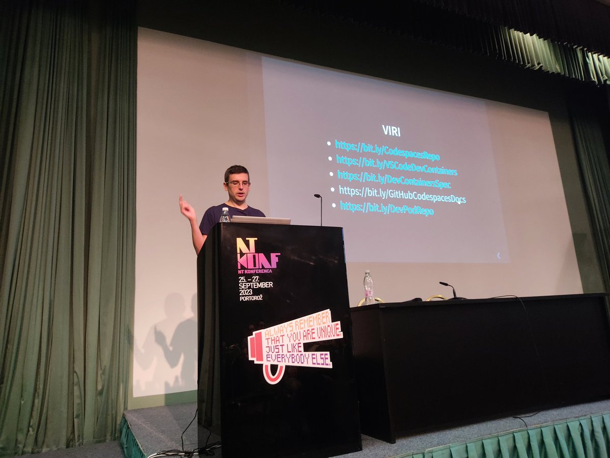 GoranSiska's tweet photo. DevContainers an GitHub Codespaces with @DamirArh at #ntk2023 https://t.co/ioqIT6mNor