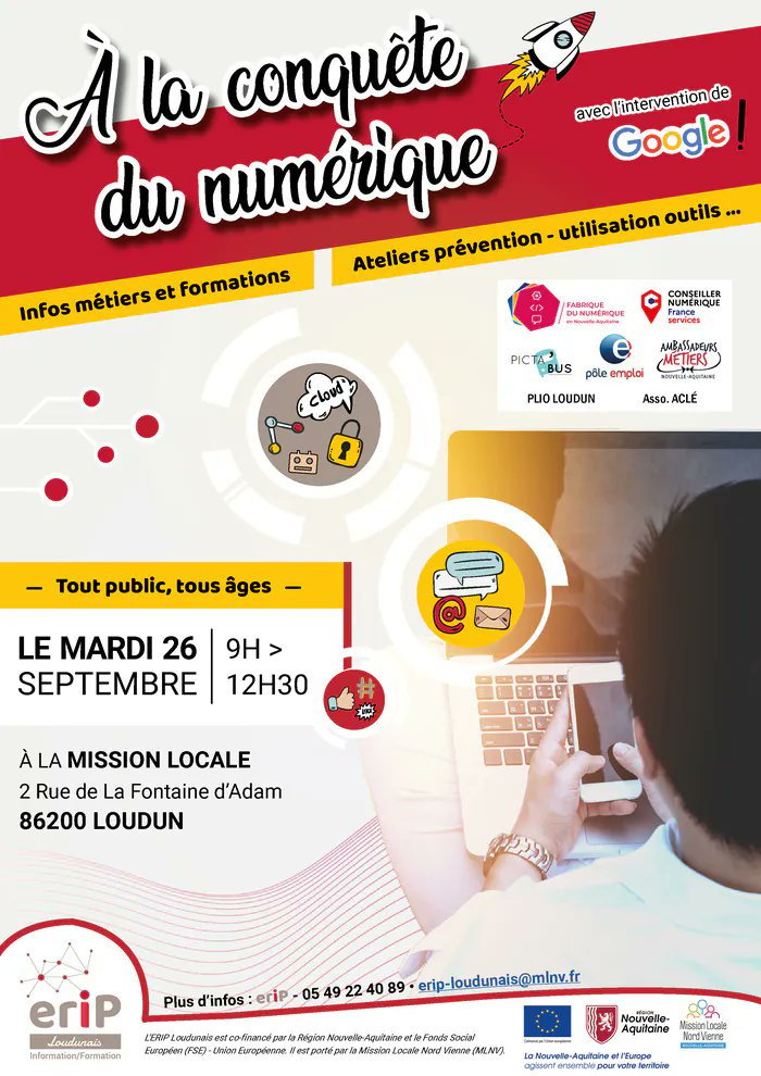 À la conquête du #numérique 💻🚀 à #Loudun, professionnels et élus sont réunis autour de l'ERIP Loudunais et de ses bénéficiaires.

Formation, orientation tout au long de la vie ... Les opportunités sont belles dans le secteur !
<a href="/GoogleFR/">Google FR</a> nous fait l'honneur d'être présent !