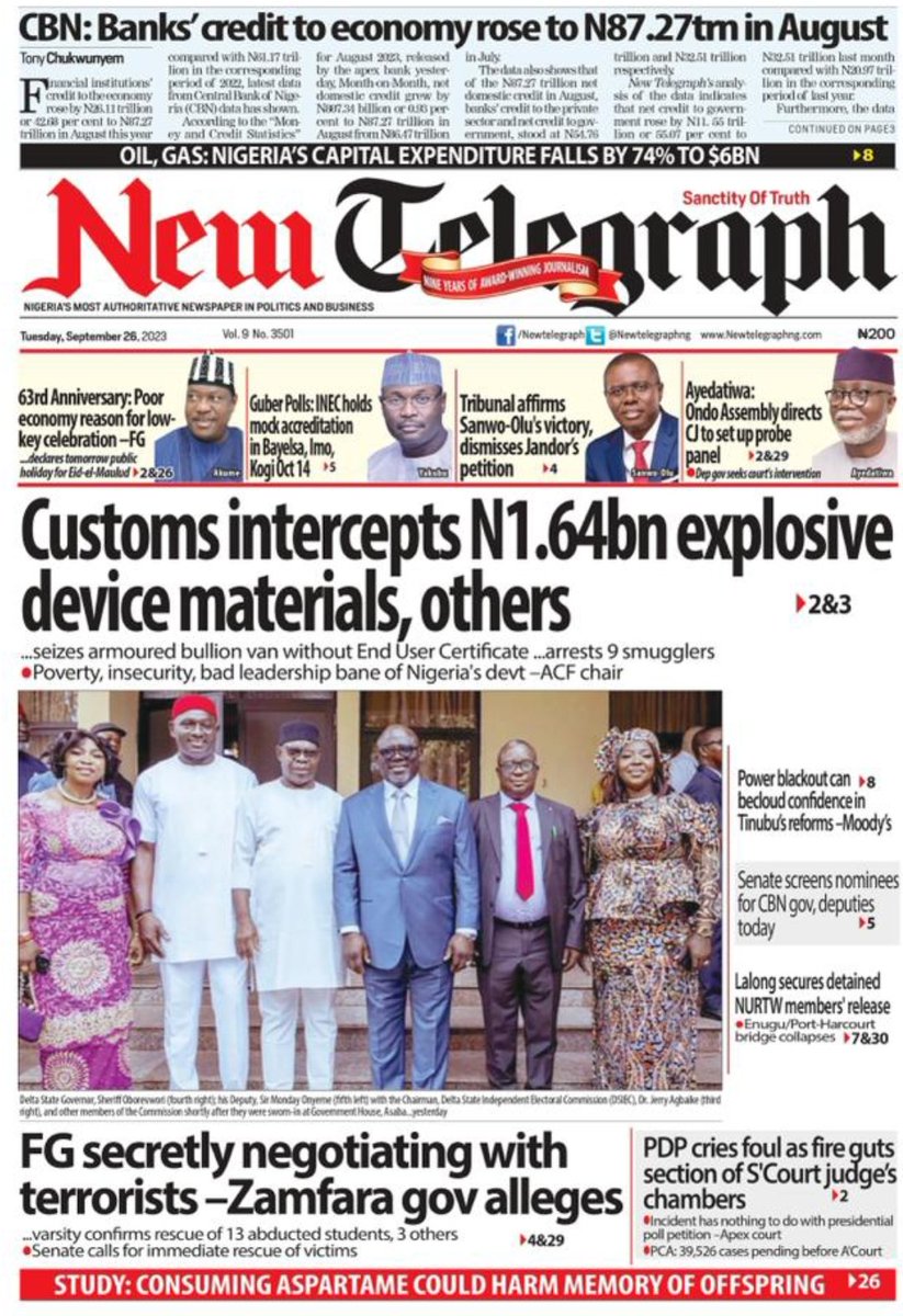 tolaogunnubi's tweet photo. #Headlines #frontpages #Newspapers #Nigeria #BreakingNews #Update #Dollar #Naira #Atiku #Tinubu #ReubenAbati #Slept #TheDNA #Nurse #TundeBakare #NigeriaNews #Abuja #PeterObi #GRV https://t.co/lJx3WUOGT5