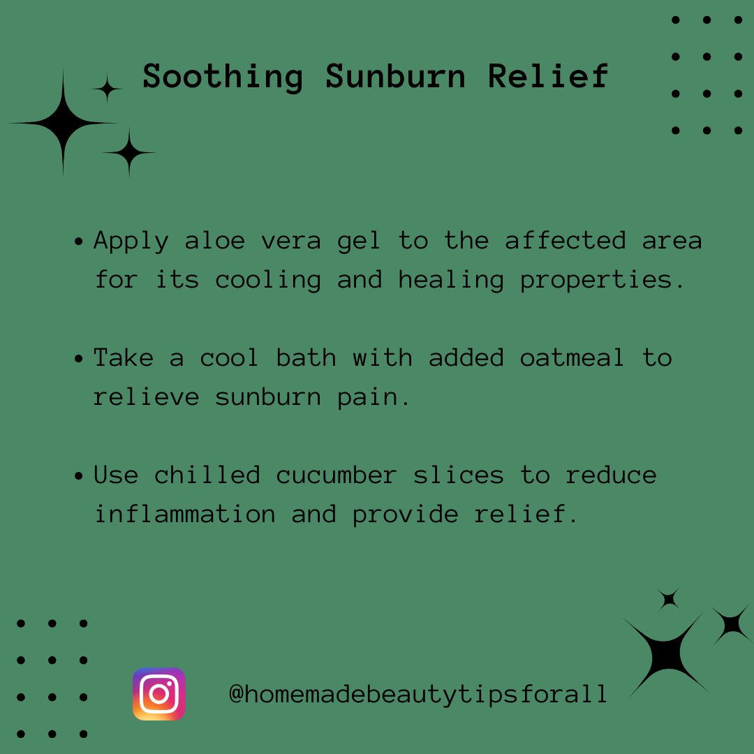 ☀️ Sunburn SOS! Don't let those rays ruin your day. Here are some natural remedies to the rescue: #SunburnRelief #NaturalRemedies #SkinSOS #SummerVibes #HealthySkin #SunCare #AloeVeraMagic #OatmealBath #CucumberCool