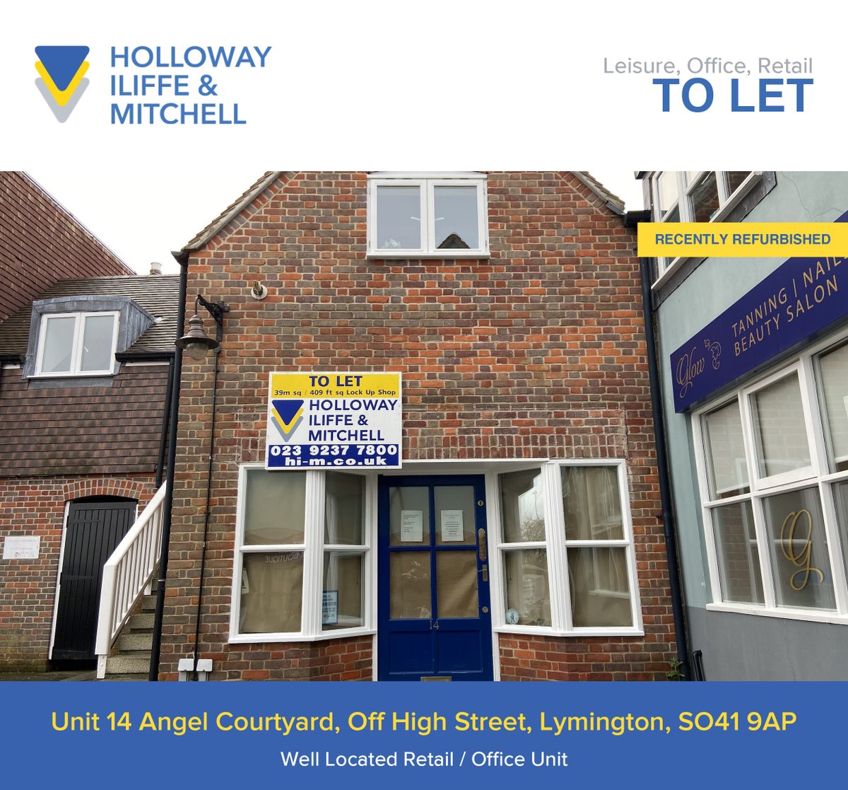 Beautiful waterside town of Lymington - Well located retail/office offering 409 sq.ft. at £12,000 pa.  Excellent location.  Contact: tom@hi-m.co.uk

Full details: m.search-prop.com/unit-14-angel-…