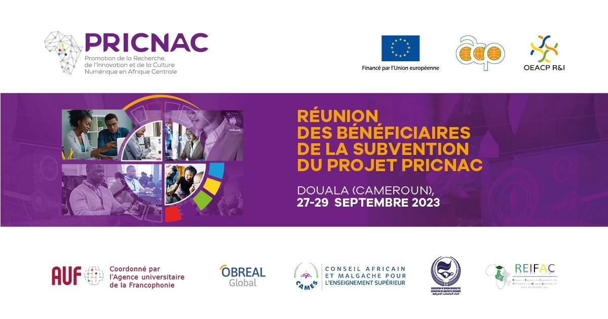 PRICNAC (@pricnac) on Twitter photo L’<a href="/auf_org/">AUF</a> et ses partenaires - @OBREAL, l’<a href="/AAU_67/">Association of African Universities</a>, <a href="/LeCames/">Le CAMES</a> et le #REIFAC - organisent du 27 au 29 septembre 2023, à Douala 🇨🇲, un regroupement des bénéficiaires de la subvention #PRICNAC couplé à un atelier des synergies. + d'infos: l.auf.org/reunion-pricnac #CultureNumérique L’<a href="/auf_org/">AUF</a> et ses partenaires - @OBREAL, l’<a href="/AAU_67/">Association of African Universities</a>, <a href="/LeCames/">Le CAMES</a> et le #REIFAC - organisent du 27 au 29 septembre 2023, à Douala 🇨🇲, un regroupement des bénéficiaires de la subvention #PRICNAC couplé à un atelier des synergies. + d'infos: l.auf.org/reunion-pricnac #CultureNumérique