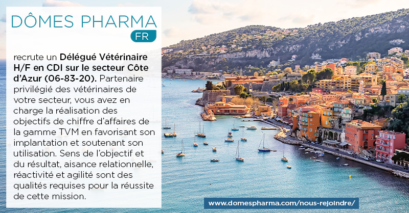 Le laboratoire Dômes Pharma FR, filiale du Groupe DÔMES PHARMA, recrute, pour sa division vétérinaire, un Délégué Vétérinaire H/F en CDI sur le secteur Côte d'Azur (06-80-20). bit.ly/3rXmsLt #rejoigneznous #emplois #IndustriePharmaceutique #commercial
