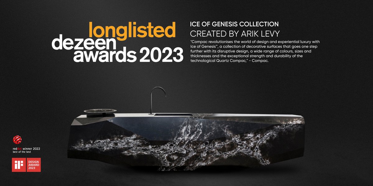 Our exclusive Ice of Genesis™ collection has been selected for the prestigious Dezeen Awards 2023 longlist @dezeenawards. This achievement is further testament to the exceptional quality and design of COMPAC®. Thank you! bit.ly/3EXsmok