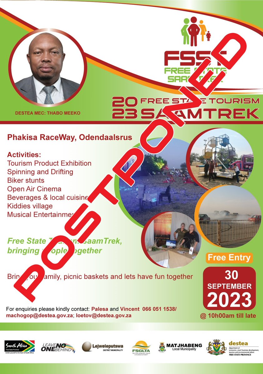 FSDESTEA's tweet photo. Postponed
Free State Tourism SaamTrek 2023
#FSTourism #FSSaamTrek #WeDoTourism https://t.co/evbmTZxfxh