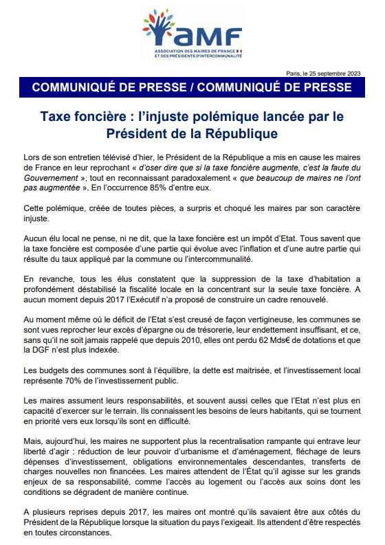 Taxe foncière : l’injuste polémique lancée par le Président de la République ▶️ amf.asso.fr/documents-taxe…