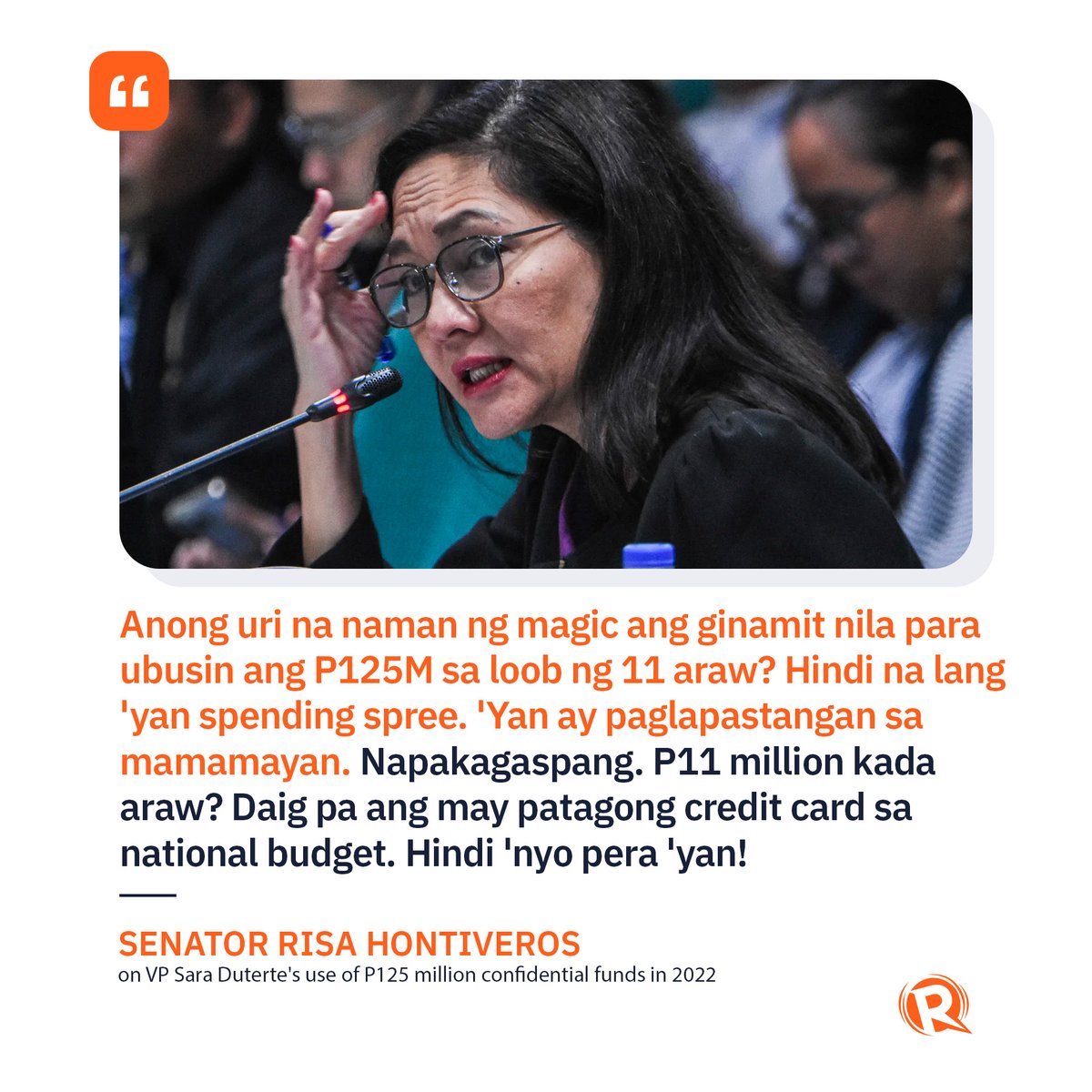 ’DAIG PA ANG MAY PATAGONG CREDIT CARD SA NATIONAL BUDGET’

Senator Risa Hontiveros blasts Vice President Sara Duterte after the Commission on Audit confirmed that the OVP spent its P125-million confidential funds in just 11 days.

Related story: trib.al/F51uzyL