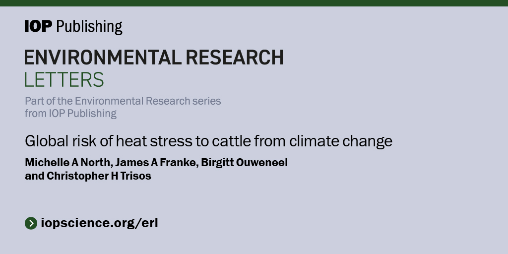 Low #emissions and #sustainable development substantially reduce future #heatstress in #livestock 📝

✏️<a href="/manorth_SA/">Michelle North</a> 
✏️<a href="/christrisos/">Christopher Trisos</a> 
✏️<a href="/UKZN/">University of KZN</a> 

Read more here 👉ow.ly/xlqw50PMGqX

#ERL #OpenAccess