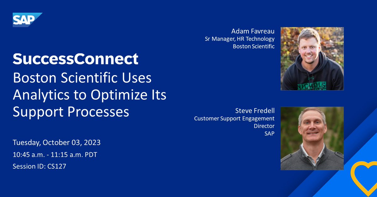 BritzChristine's tweet photo. Join us at SAP #SuccessConnect Las Vegas 2023 and discover how Boston Scientific Corporation uses #SAPforMe and #SAPEnterpriseSupport to enhance transformation initiatives.

📊 Get insights on product usage, system performance, and more. https://t.co/ySXFgMkGPv https://t.co/ZQl6CvTm9G