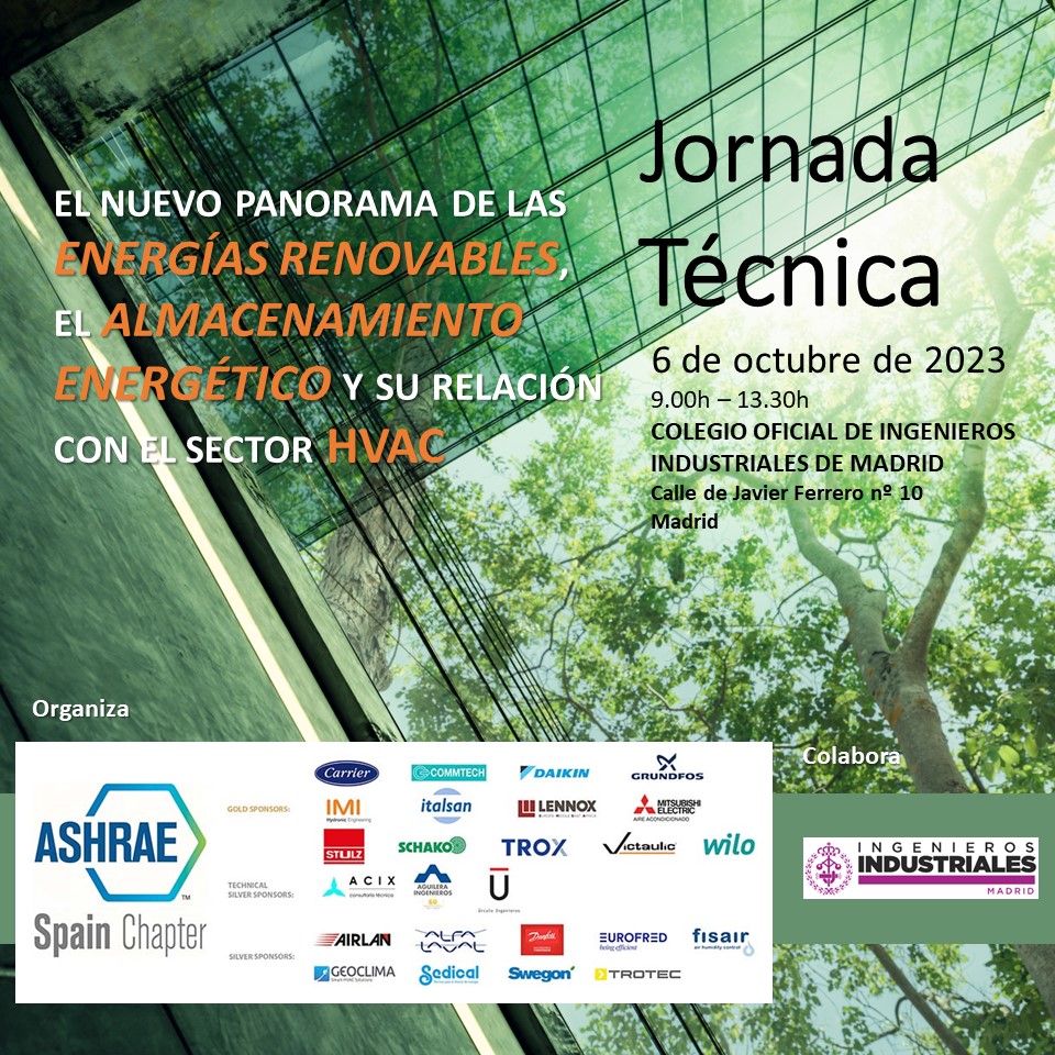 El almacenamiento energético es clave para la transformación nZEB y la descarbonización. En la jornada que organizamos el 6 de octubre en el <a href="/COIIM/">Ingenieros Industriales Madrid</a> trataremos este tema en el amplio espectro de todas sus variantes. 
Más información: spain-ashrae.org/jornada-tecnic…
