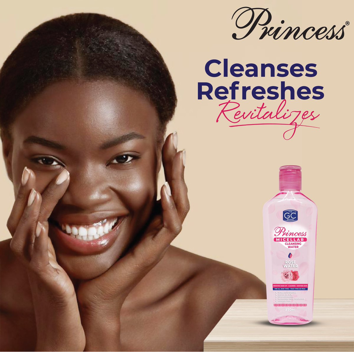 The Princess Micellar Cleansing Water Gives You An Effortless Cleanse Whiles It Revitalize Your Refreshing And Cleansing Experience 😊❤️‍🔥
Another Quality Product From The GC Brand!
#MicellarWater 
#TheGCBrandXStonebwoy