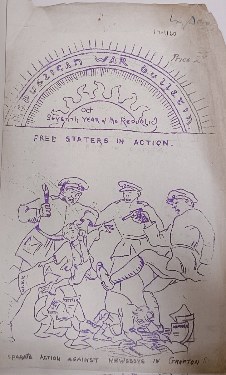 #IrishCivilWar Propaganda 🧵
Anti-Treaty IRA vs Pro-Treaty IRA
@ucdarchives

Cumann na mBan played a leading role in producing and disseminating anti-Treaty propaganda. Here C na mB president Countess Markievicz, a propaganda cartoonist, depicts the free-state forces at work.