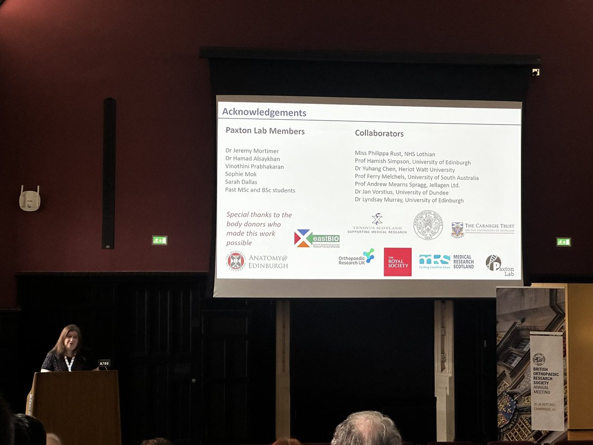 Day 2 of the @BritishORS annual conference kicks off with @OR_UK funded researcher @Dr_JZP at @EdinburghUni, giving an insightful keynote speech on various tissue engineering research works being carried out at @Paxton_Lab: Making Connections #BORS2023 #MSKmatters