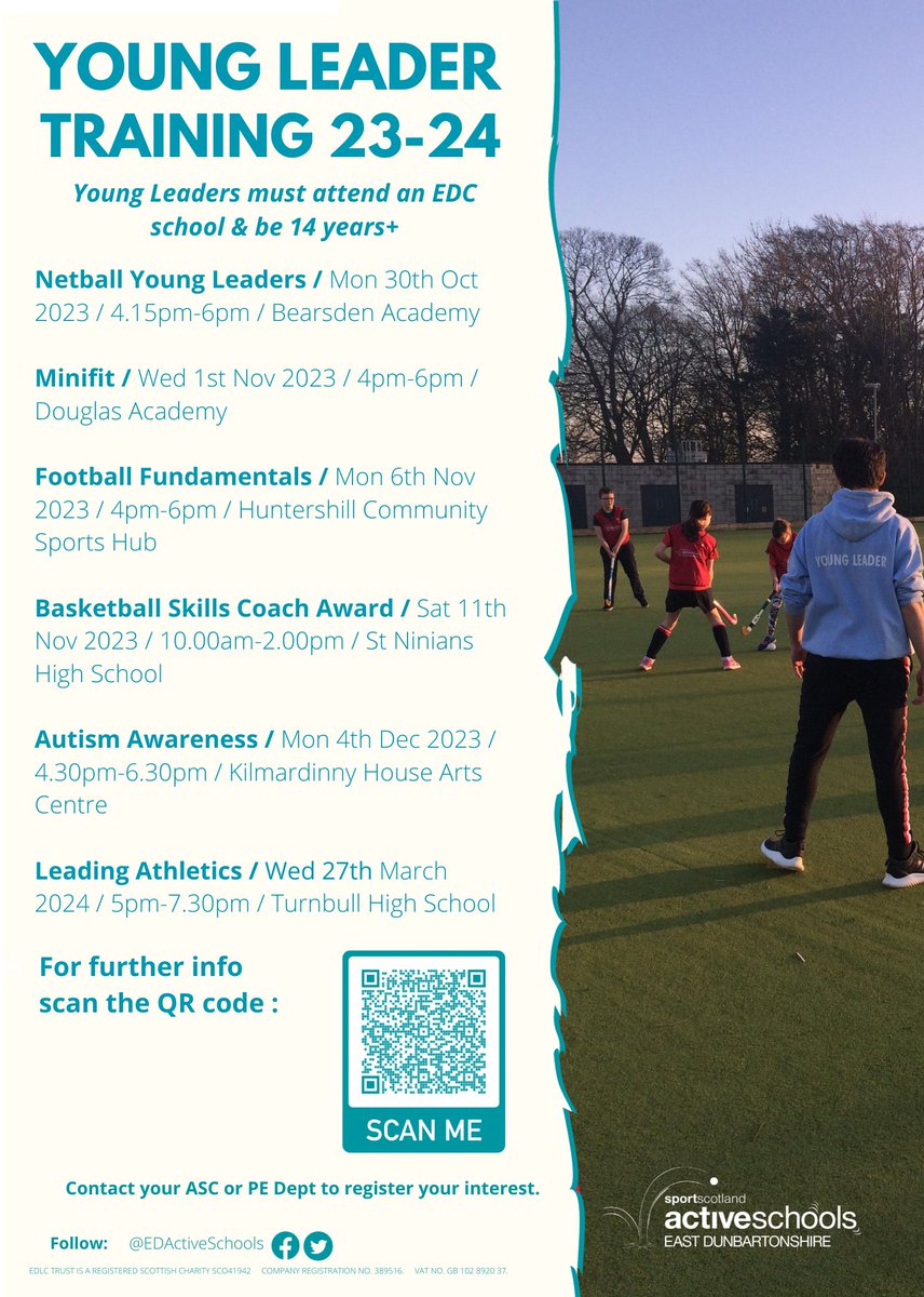 EDActiveSchools's tweet photo. 📢Active Schools Young Leader Training 23/24
 
#ActiveSchools are excited to launch our #YoungLeader training courses ⚽️🏈🏃‍♀️🤸‍♀️
 
For more information scan the QR code or click here: https://t.co/awQciAvfkO
 
⭐️Contact your ASC or PE Dep to register your interest. https://t.co/grRSkvTR7k