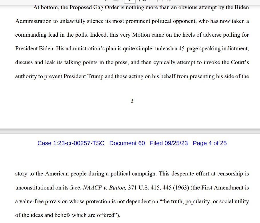NEW: Trump's lawyers just filed a doozy of an objection to Jack Smith's proposed gag order.