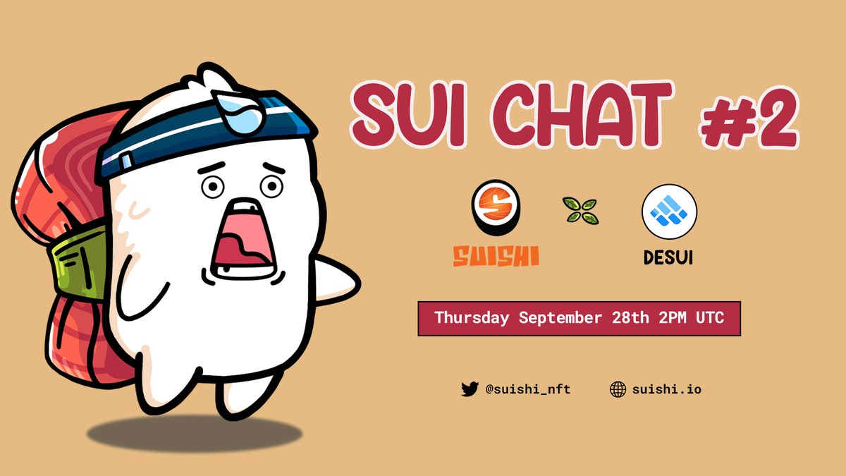 suishi_nft's tweet photo. 🎉Exciting Announcement: 𝐒𝐔𝐈 𝐂𝐇𝐀𝐓 #𝟐 

👉Join us for the next #AMA with @DeSui_io 

📅Time: 2PM UTC 28th September 2023

🔔Set the Alarm: https://t.co/3LpDsLuAGW

See you there👀

#SUISHIConnection https://t.co/6YIWRgxztP