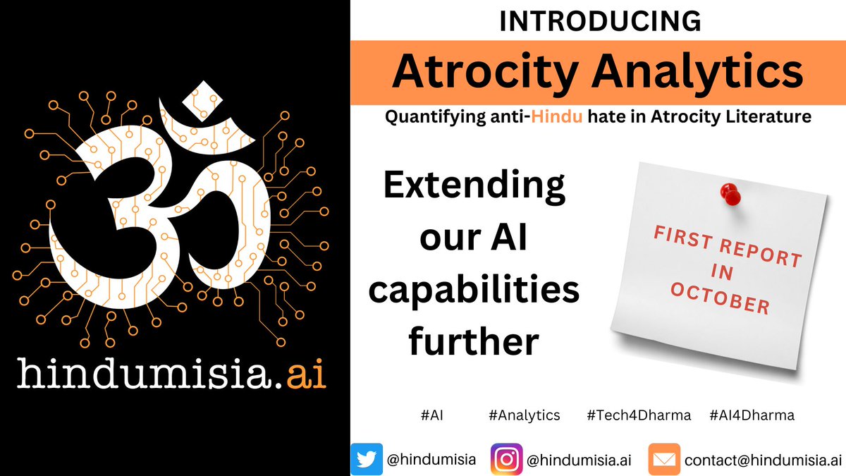 hindumisia's tweet photo. We are introducing a new analytic product #AtrocityAnalytics that visualizes anti-Hindu hate in #AtrocityLiterature.  We will be producing reports regularly, and seek to work with publishing partners for coverage. Stay tuned for further updates. #Hindumisia #AI #Analytics #Tech4Dharma #AI4Dharma