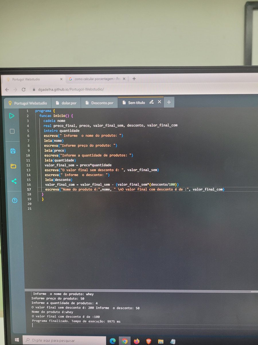 AnaBarbosa70041's tweet image. Treinando exercícios de pseudocodigo em Portugol... 🖥 👩💻 #pseudocodigo #lógica #dev #deve #programação