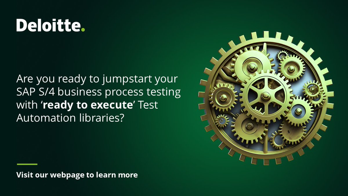 DeloitteIndia's tweet photo. #QET
Developed by Deloitte India, the SAP Test Automation toolkit leverages AI and NLP algorithms that augment test automation early and are adaptable for every S/4 transformation programme.
Learn more: https://t.co/k2BGLsGJH3
#BusinessTesting #Innovation #SAP https://t.co/Xdjbl5ZDnW