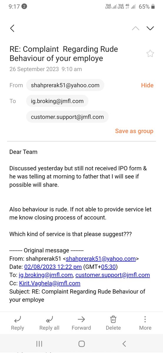 shah Prerak (@prerak51) on Twitter photo Rude service by <a href="/JMFSLtd/">JM Financial Services Ltd.</a> while asking for ipo forms. Also complain previously registered but still not any improvement in service. <a href="/ZeeBusiness/">Zee Business</a> <a href="/CNBC_Awaaz/">CNBC-AWAAZ</a> Rude service by <a href="/JMFSLtd/">JM Financial Services Ltd.</a> while asking for ipo forms. Also complain previously registered but still not any improvement in service. <a href="/ZeeBusiness/">Zee Business</a> <a href="/CNBC_Awaaz/">CNBC-AWAAZ</a>