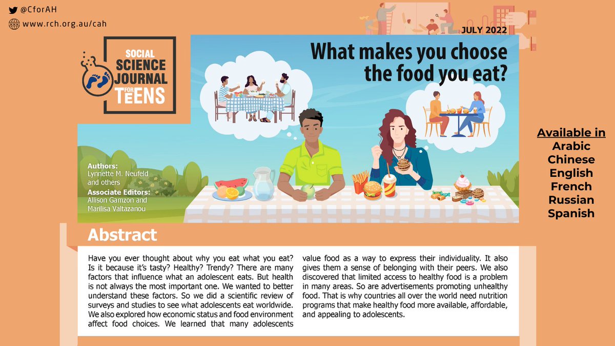 Showcasing a great resource for teachers, parents, kids & teens, highlighting what influences kids' food choices, going beyond “what tastes best.” Written in age-appropriate language, comes with a Q&A sheet & is available in 6 languages! Learn more here ➡ sciencejournalforkids.org/articles/what-…