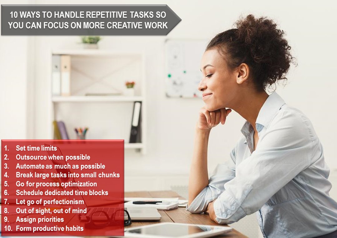 OMRcat's tweet image. 10 Ways to #Handle #RepetitiveTasks So You Can #Focus on More #CreativeWork
Source : #Entrepreneur 
entrepreneur.com/leadership/10-…
