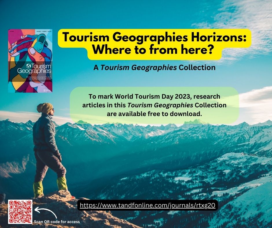 🌏 Tourism Geographies Horizons: Where to from here? 💥 To mark World Tourism Day 2023, 29 research articles in this Tourism Geographies Collection are available free to download. #TourismGeographies 🧵 A long thread...