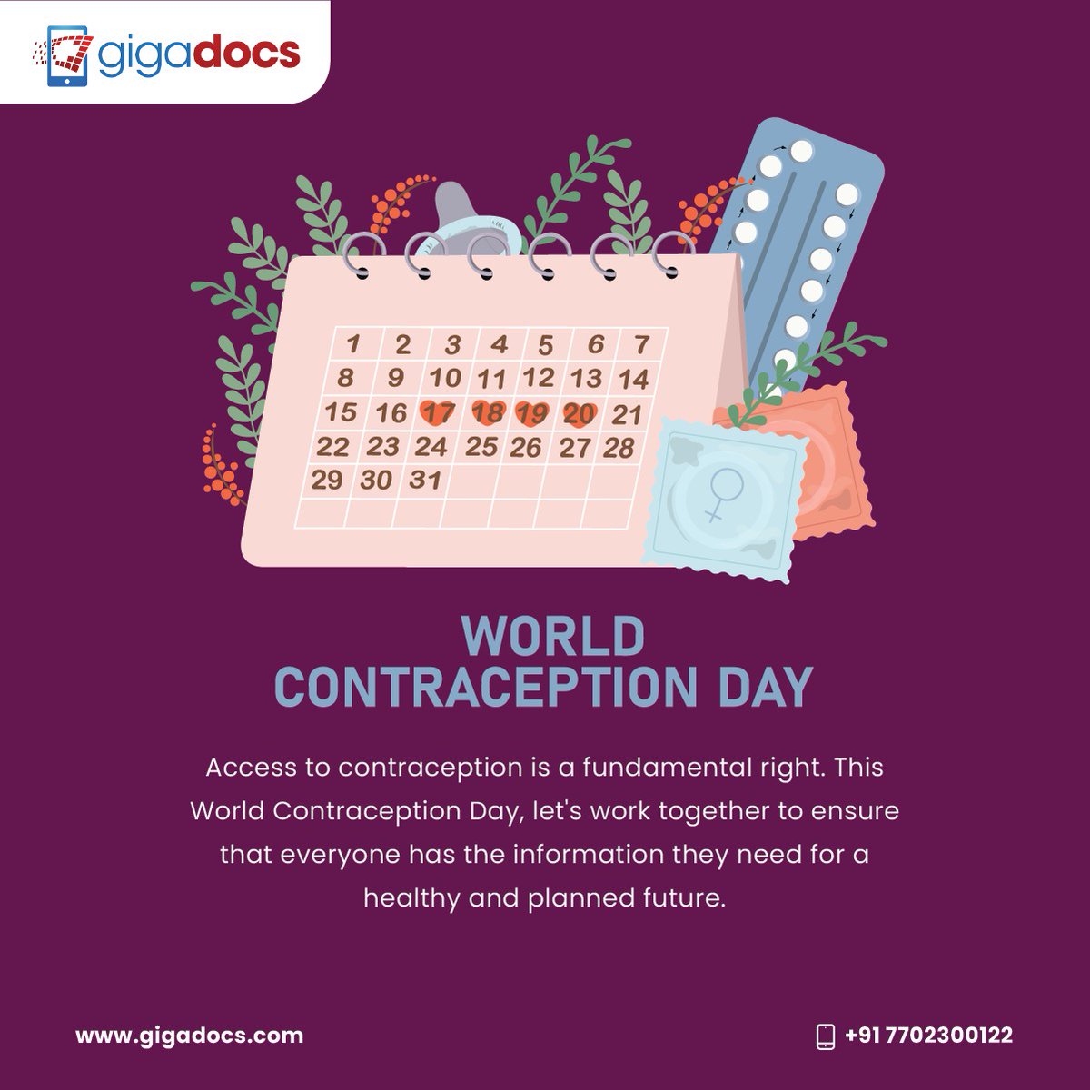 gigadocs's tweet photo. World Contraception Day is observed on September 26th each year to promote awareness about contraception and family planning, emphasizing the importance of informed choices regarding sexual and reproductive health. 
@Gigadocs #contraception #contraceptionday #healthcare https://t.co/wBVOweOOT2