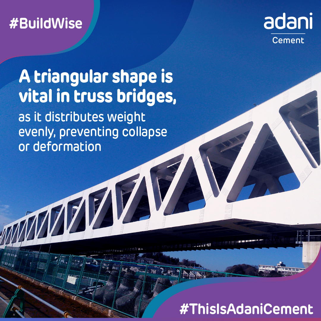 ACCLimited's tweet photo. When a force or load is exerted on one of the corners of a triangle, the force is spread evenly along each of the triangle's sides, making it the perfect shape for building truss bridges.
#ThisisAdaniCement #ConstructionFacts #BuildWise #ConstructionInsights #TrussBridge https://t.co/rcMqnC2t4B