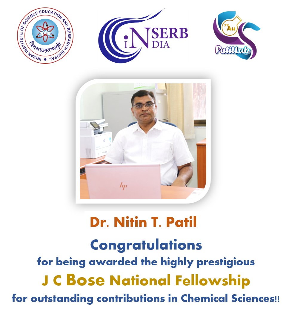 Dept of Chemistry, IISER Bhopal (@chm_iiserb) on Twitter photo Warmest congratulations to Dr. Nitin T. Patil on the well-deserved recognition of receiving the esteemed J C Bose National Fellowship for his remarkable achievements in the field of chemical sciences. Dr. Patil <a href="/ThePatilGroup/">The Patil Group</a> is the first JC Bose fellow of <a href="/iiserbhopal/">IISER Bhopal</a> Warmest congratulations to Dr. Nitin T. Patil on the well-deserved recognition of receiving the esteemed J C Bose National Fellowship for his remarkable achievements in the field of chemical sciences. Dr. Patil <a href="/ThePatilGroup/">The Patil Group</a> is the first JC Bose fellow of <a href="/iiserbhopal/">IISER Bhopal</a>