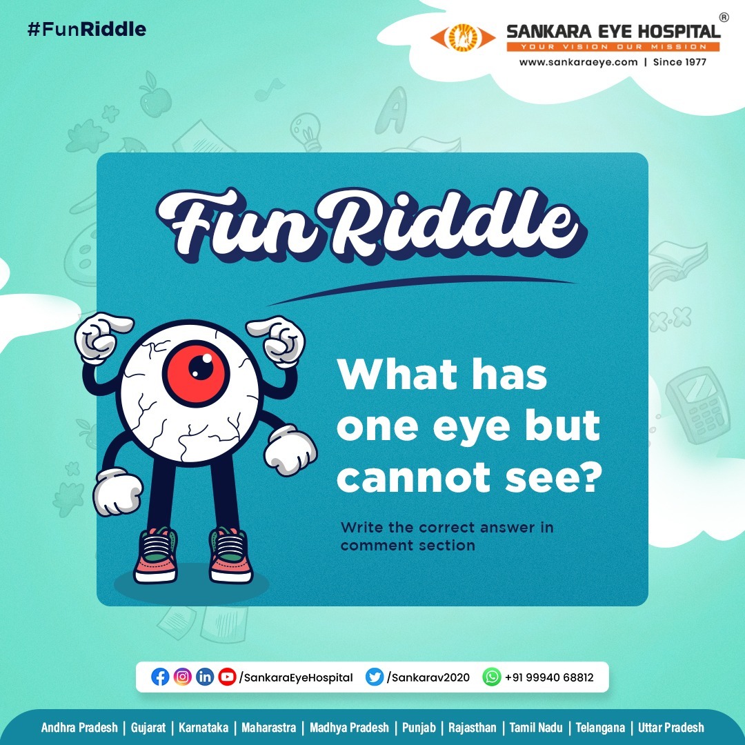 It's riddle time! Put on your thinking caps and try to solve this one. Share your answers in the comments section!

Contact us on: bit.ly/SankaraContact…

#FunRiddle #Riddle #Answer #EyeHealth #EyeCare #EyeHospital #SankaraEyeHospital #EyeCheckup #ContactUs