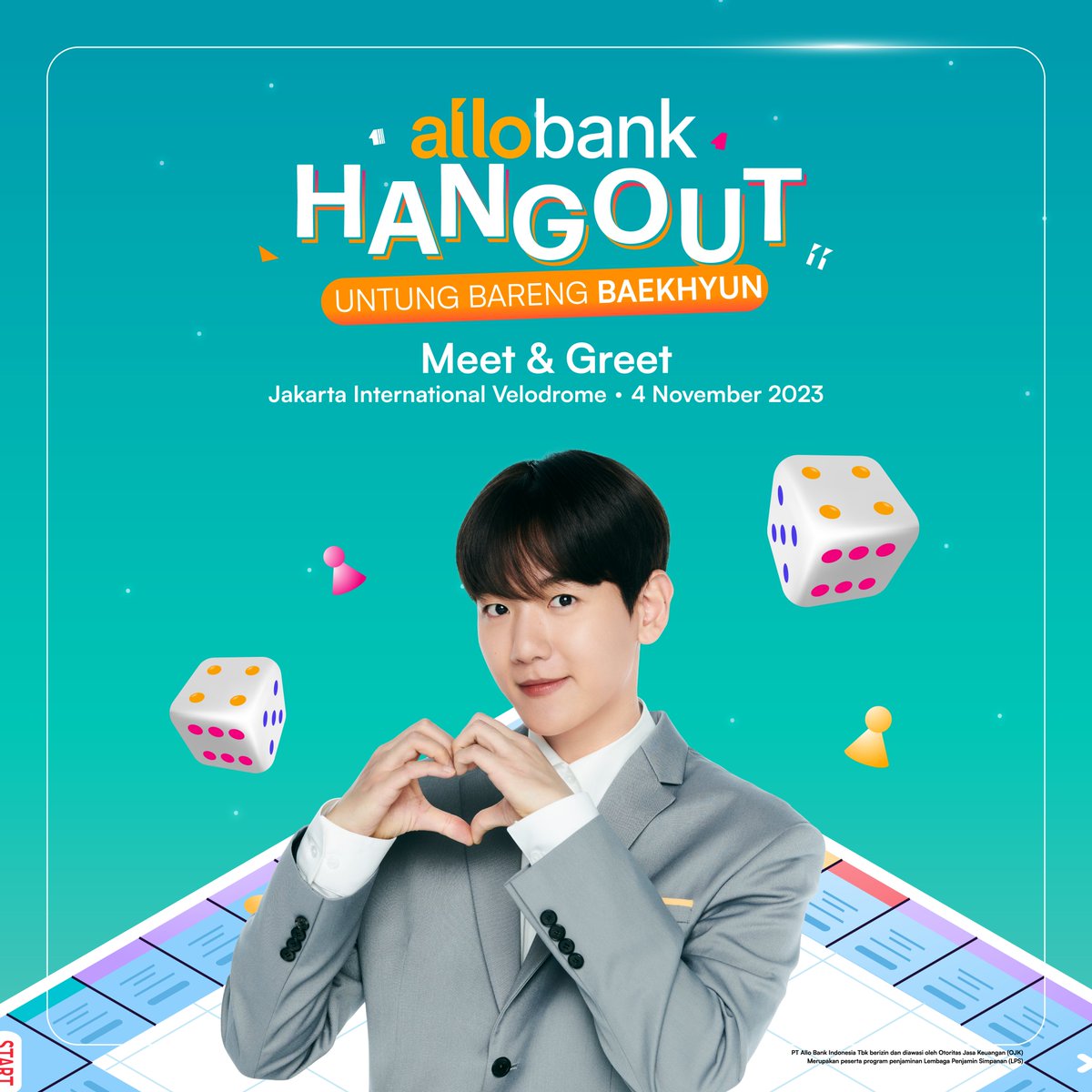 Ini dia yang kamu tunggu-tunggu, 🎲 ALLO BANK HANGOUT: UNTUNG BARENG BAEKHYUN 🎲 📅 4 November 2023 🏟️ Jakarta International Velodrome Udah siap buat ketemu langsung dan seru-seruan bareng sama BAEKHYUN? Stay tune hanya di media sosial Allo Bank! 🏈🎯🎮🧩…