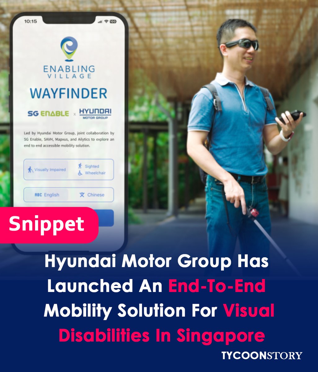 TycoonStoryCo's tweet photo. Launching In Singapore, The End-to-end Mobility Solution For People With Visual Impairment By Hyundai Motor Group, Sg Enable, And Savh
#SGEnableMobility #SAVHMobility #InclusiveMobility l #MobilityForEveryone #SmartMobility #MobilitySolutions #VisualImpairment
@SAVHSingapore https://t.co/rIkSolb4Uy