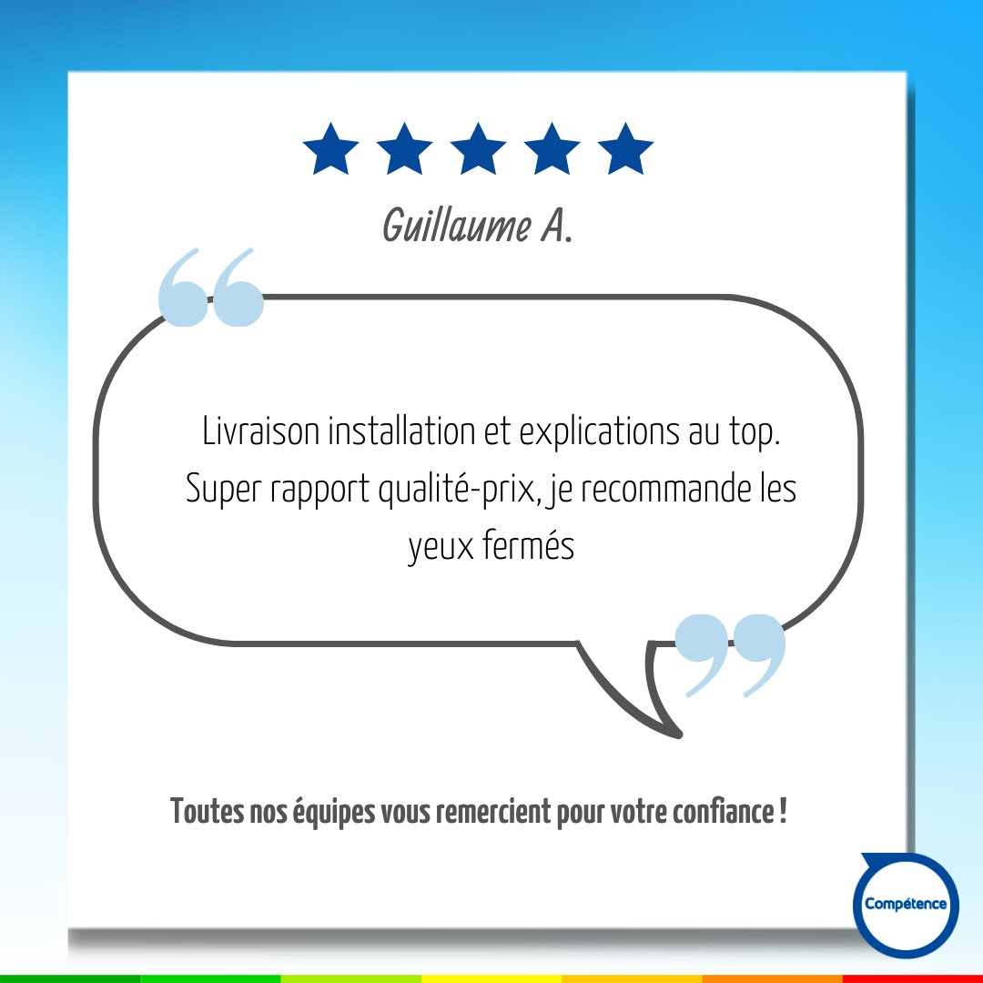 CompetenceO's tweet photo. Merci à Guillaume A. pour ce retour d'expérience chez Compétence !
Continuez à nous faire part de votre avis ; nous sommes toujours en quête d'améliorations pour vous satisfaire ! 💪

A bientôt dans l'une de nos boutiques 😉

#avis #commentaire #clients #experienceclient https://t.co/ACtvzaVt46