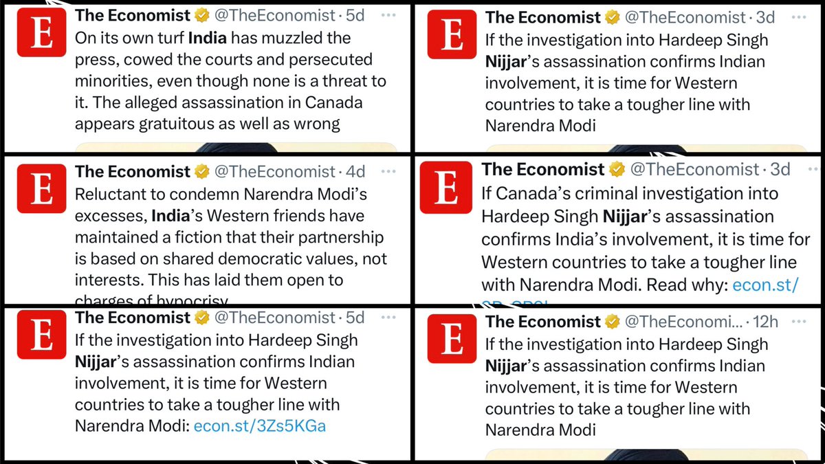 thehawkeyex's tweet photo. Someone at @TheEconomist is having sleepless nights. Sounds so desperate to peddle a narrative but ain't working. Why would you post same article 6 times in last 5days with different caption &amp; thumbnail? 

Interestingly they didn't mention who penned this piece! https://t.co/IrRCJjAgKX