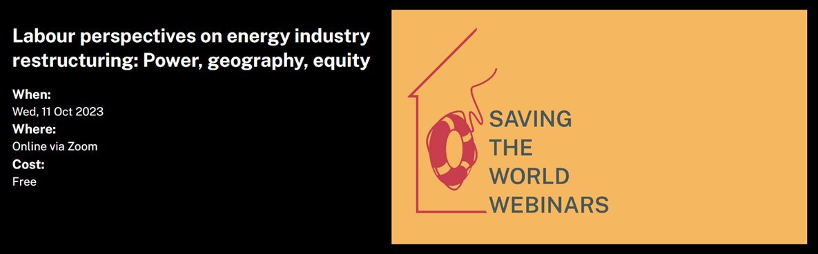 Planetary Health Equity Hothouse (@phehothouse) on Twitter photo After a break in Sept. for the #HothouseSymposium, we're back with the next episode of our #SavingTheWorld webinar series. Join us to hear from <a href="/rebeccapearse/">Beck Pearse</a> on 11th Oct. Beck will speak to #labour perspectives on #energy industry restructuring: #Power, geography, #equity After a break in Sept. for the #HothouseSymposium, we're back with the next episode of our #SavingTheWorld webinar series. Join us to hear from <a href="/rebeccapearse/">Beck Pearse</a> on 11th Oct. Beck will speak to #labour perspectives on #energy industry restructuring: #Power, geography, #equity