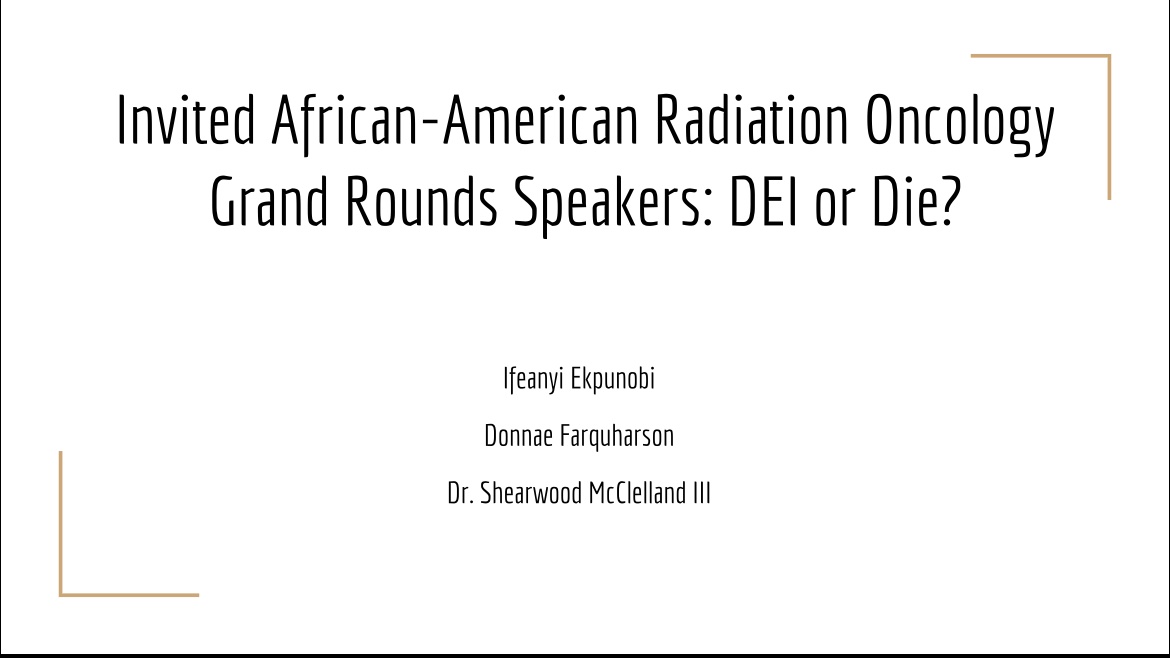 DrMcClellandLab's tweet photo. #ASTRO23 starts next week! Our first abstract investigates African-American #RadOnc invited speakers &amp; their talk subject focus, led by the awesome Ify Ekpunobi (@CWRUSOM MS3). Come see her @ASTRO_org presentation on Sunday (10/1/23)!
#DEI #BlackInMedicine #RepresentationMatters https://t.co/m6YJyIr9F9