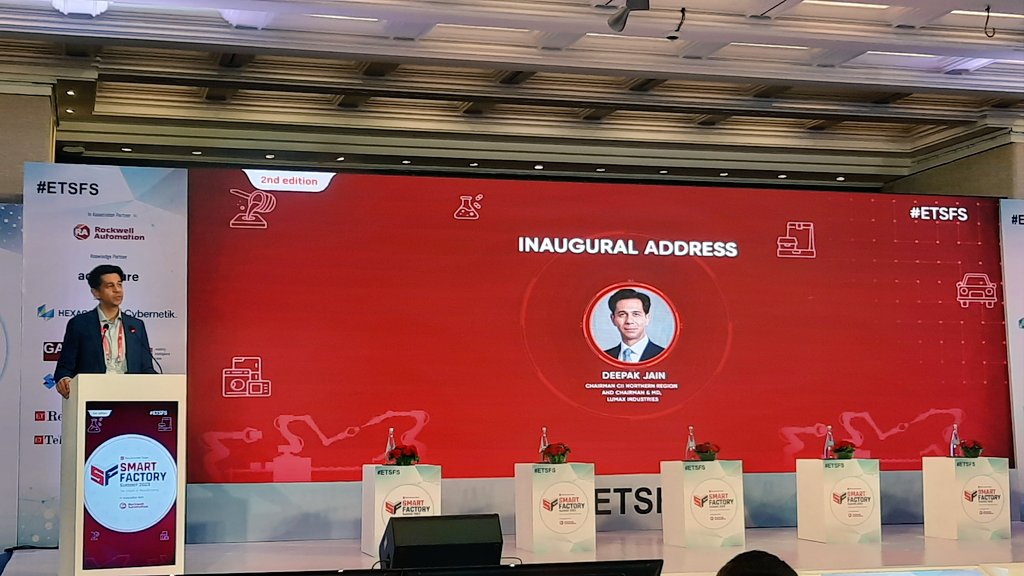 shubhangii_b's tweet photo. Deepak Jain, Chairman, North Region @FollowCII & CMD @LumaxIndustries talks about the need for #SmartManufacturing at @ETAuto #ETSFS
.
Defines SMART as Sustainable Manufacturing with Advanced, Responsible Technologies https://t.co/YCrGmbs1rv