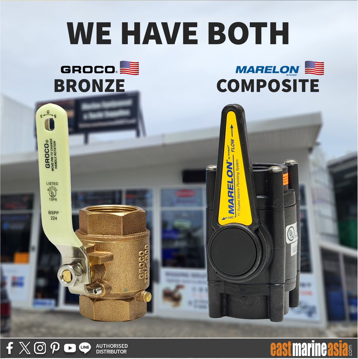 eastmarineasia's tweet photo. WE HAVE BOTH ✌️
🇺🇸 #Groco Bronze and 🇺🇸 #Forespar #Marelon Composite Plumbing Fittings
👉 Get it at #EastMarineAsia or buy it online at 
🛒 Groco https://t.co/KoUGptlhyS
🛒 Marelon https://t.co/BqkRfX7l43 https://t.co/AIYAMDu0Ud