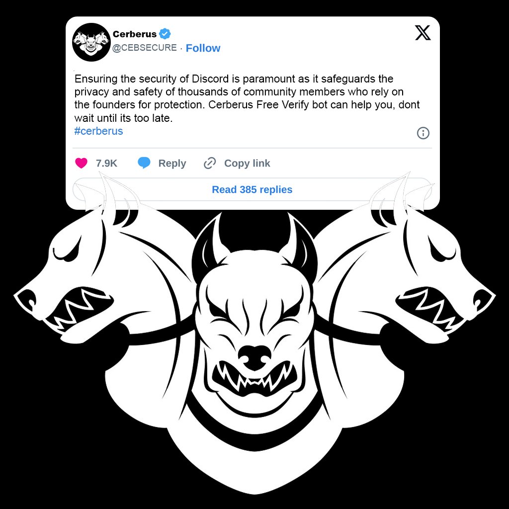 cerberus_sec's tweet photo. Download our FREE verification bot and make sure you join top web 3 projects in protecting your Discord  from bots and raids. ⚔️
#cerberus
Link in bio 🔗 https://t.co/a081wGFKOT