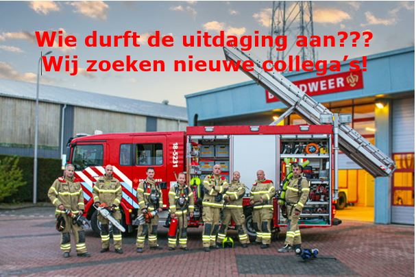 Draag bij aan de veiligheid van ons dorp!
Wij zoeken enthousiaste vrouwen en/of mannen vanaf 18 jaar die wonen in Nw-Blnd of omgeving. Wij zijn met name op zoek naar mensen die overdag (geheel of gedeeltelijk) beschikbaar zijn. Meld je aan gabijdebrandweer.nl.